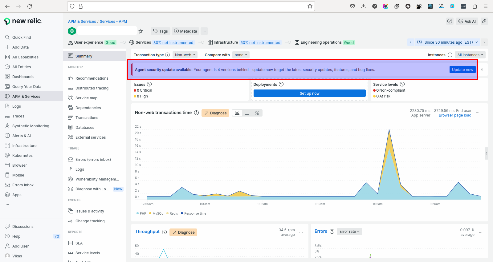 Hub Topic New Relic Version Issue